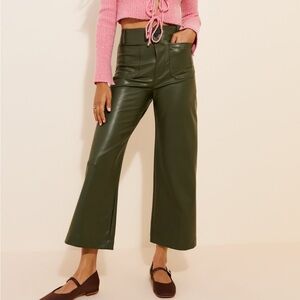 Anthropologie The Colette Crop Faux Leather Wide Leg Pant - Green Size 31/12